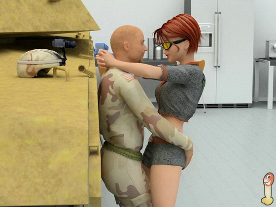 Red sexy girl for soldier - 3D comics